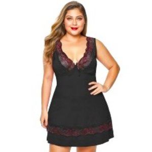 Women Plus Size Red Lingerie Lace Chemise Babydoll + Thong, Sz XL (US 14-16)